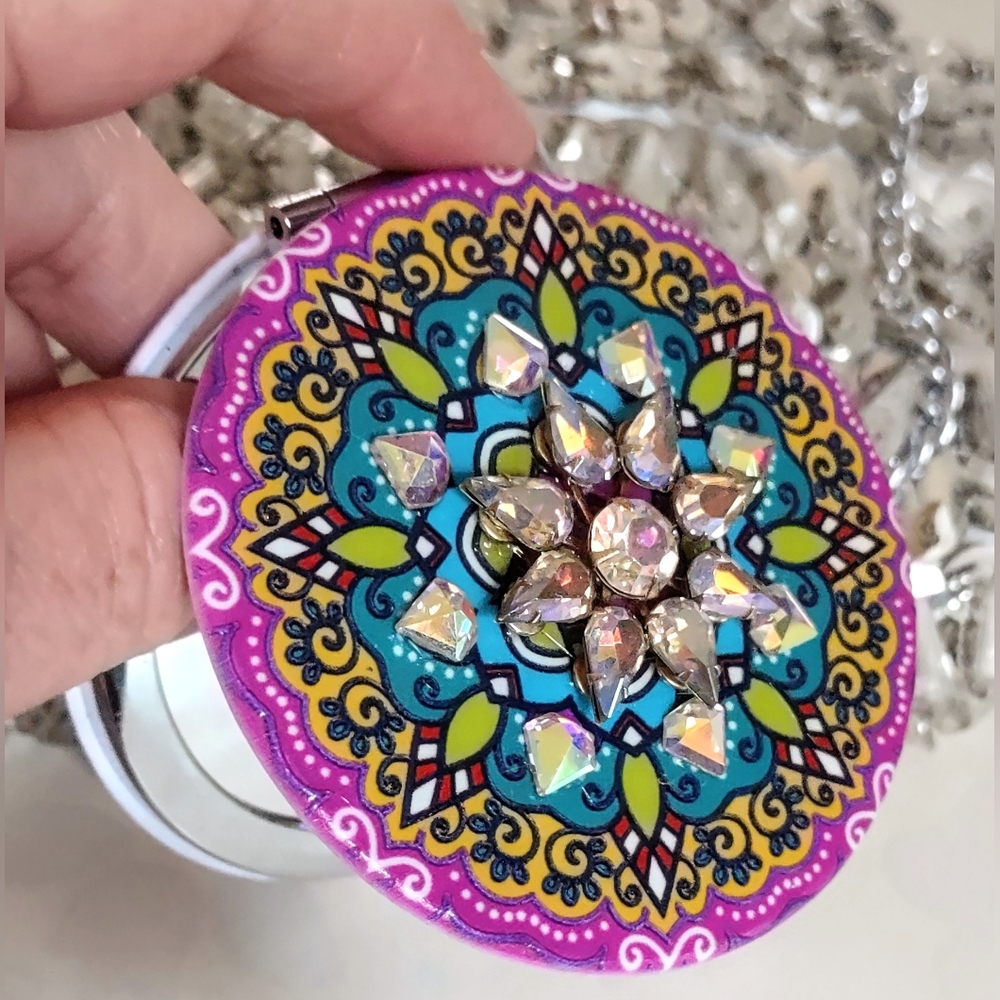 Mandala Design Jeweled Compact Mirror
